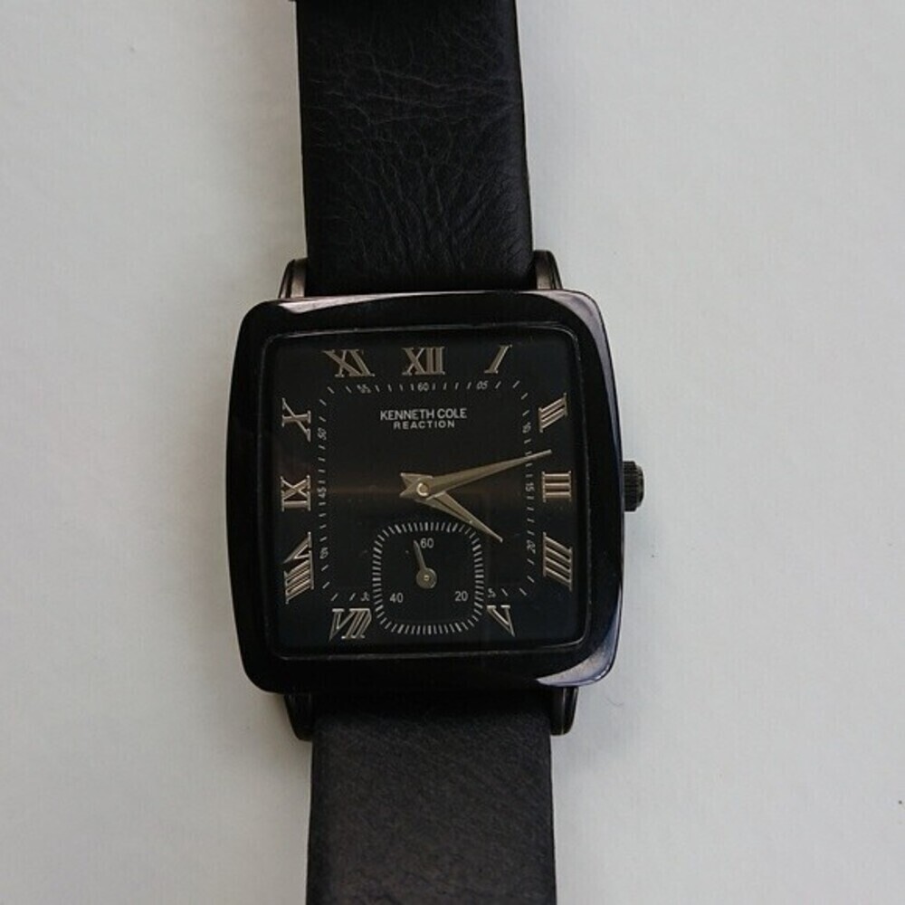 KENNETH COLE REACTION KC2455 BLACK LEATHER BAND BLACK TONE watch